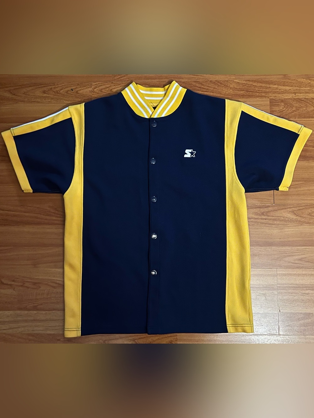 STARTER Navy and Yellow Baseball Style Snap Jacket